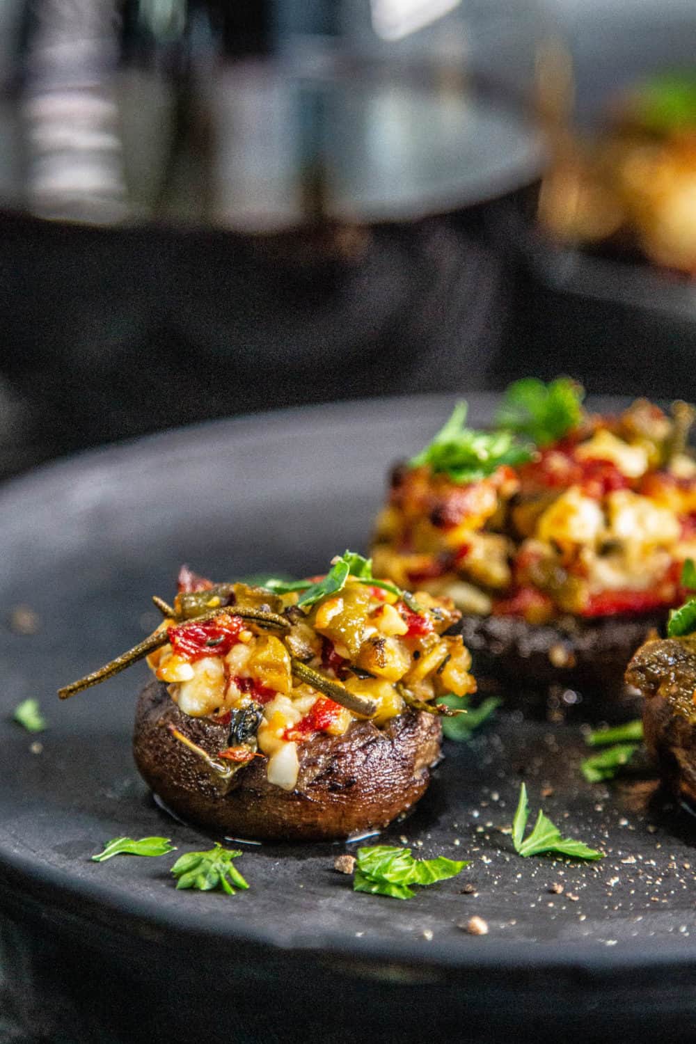 Cheese & Olive Stuffed Mushroom Cap.