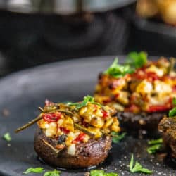 Cheese & Olive Stuffed Mushroom Cap.