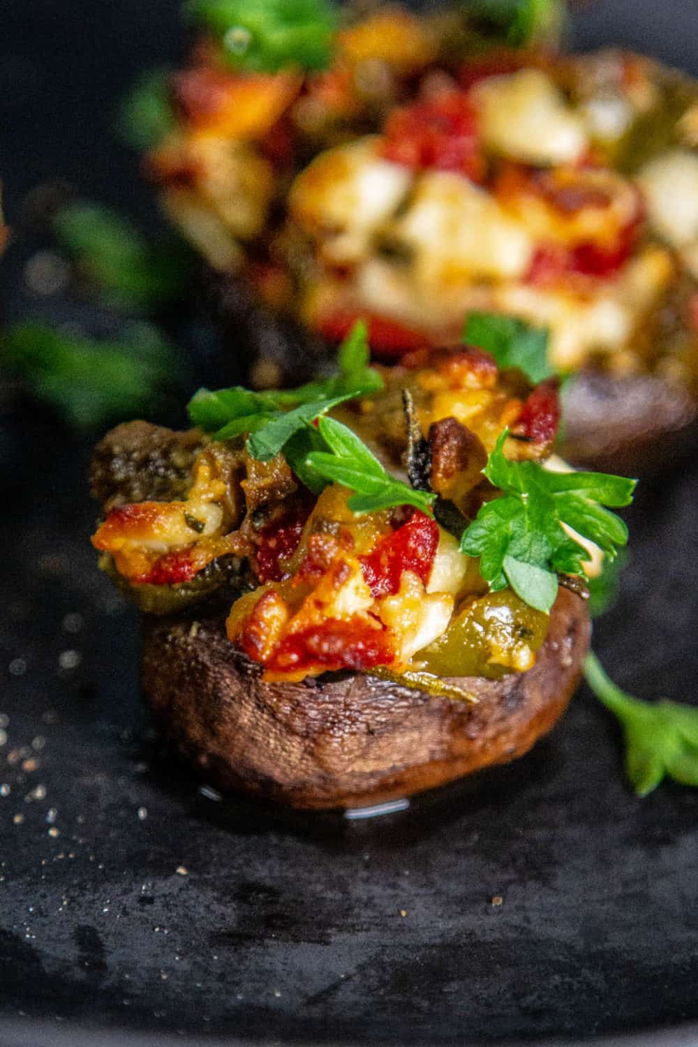 Cheese & Olive Stuffed Mushroom Cap.