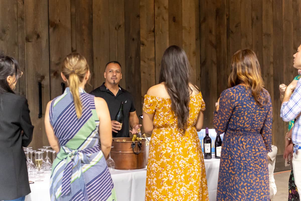 Winemaker Miguel Sanchez leads a tasting of San Joaquin Winery's sparkling wines