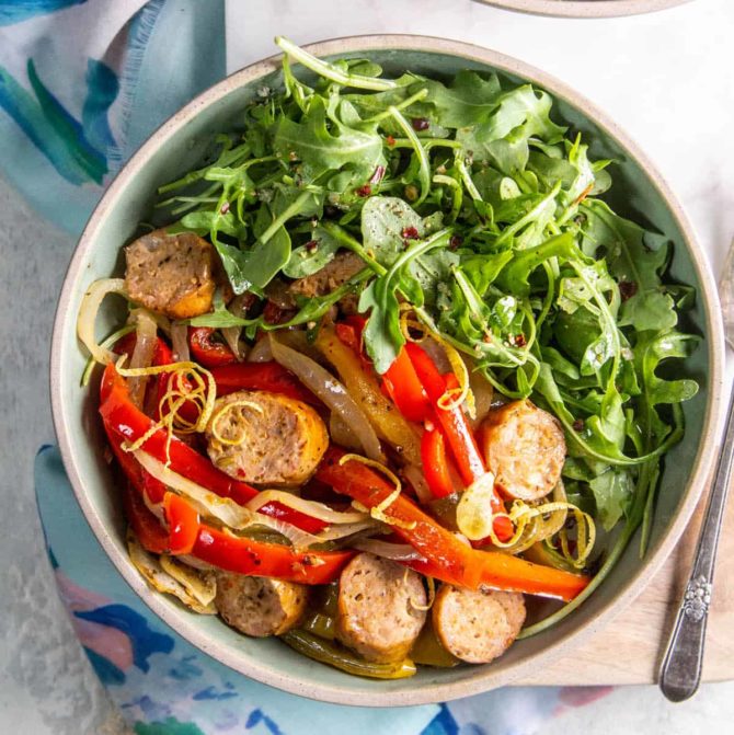 An Easy Recipe For Sausage, with Peppers, Onion, & Garlic In The Oven