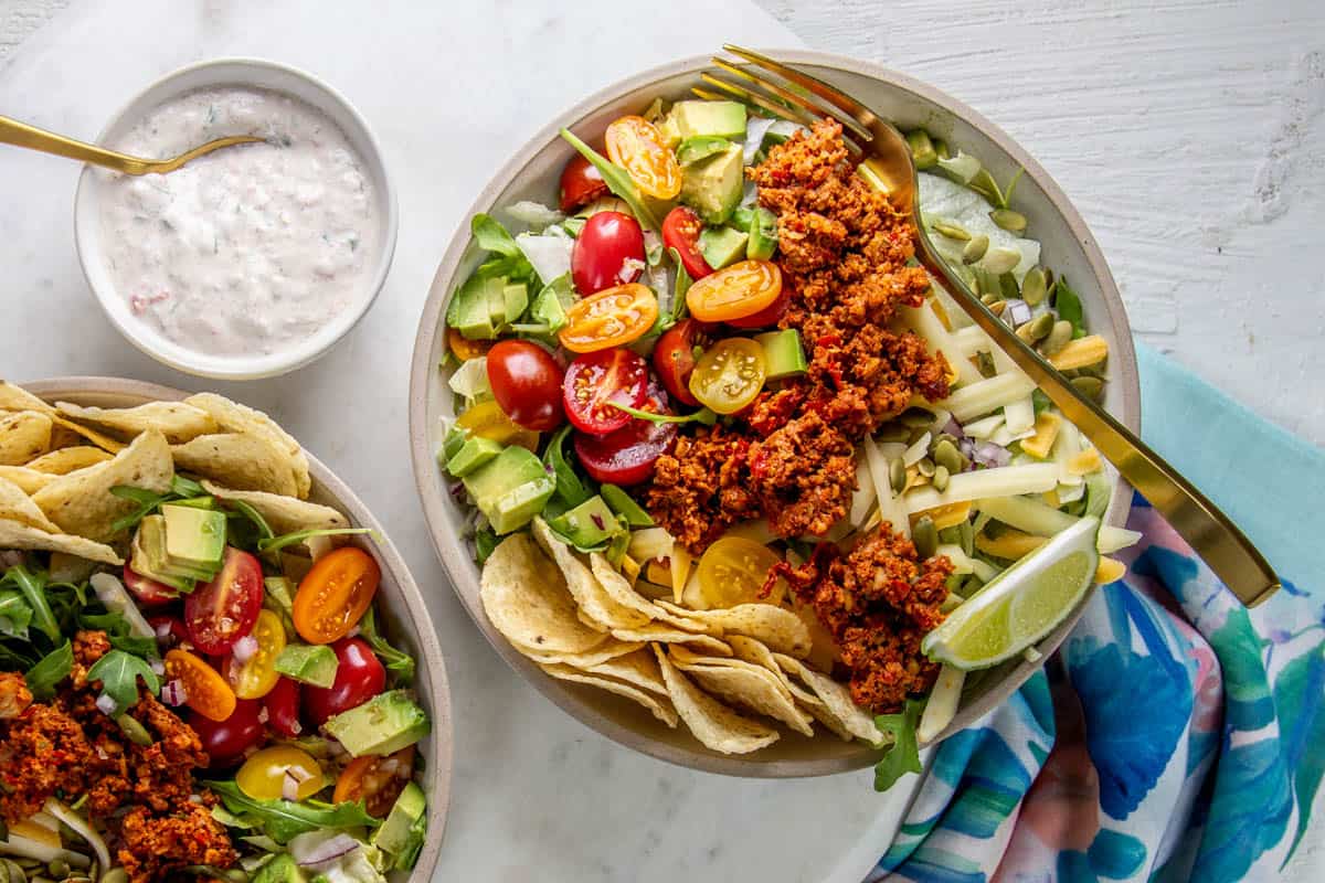 The Best Taco Salad Recipe With Vegan Taco Meat - California Grown The Best Taco Salad Recipe With Vegan Taco Meat - California Grown