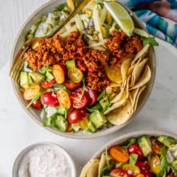 Taco salad with a creamy salsa dressing.