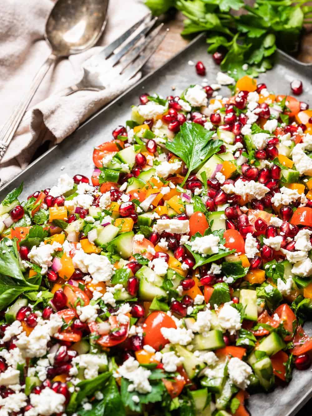 Israeli Salad with a California Twist topped with Real CA Milk Feta Cheese