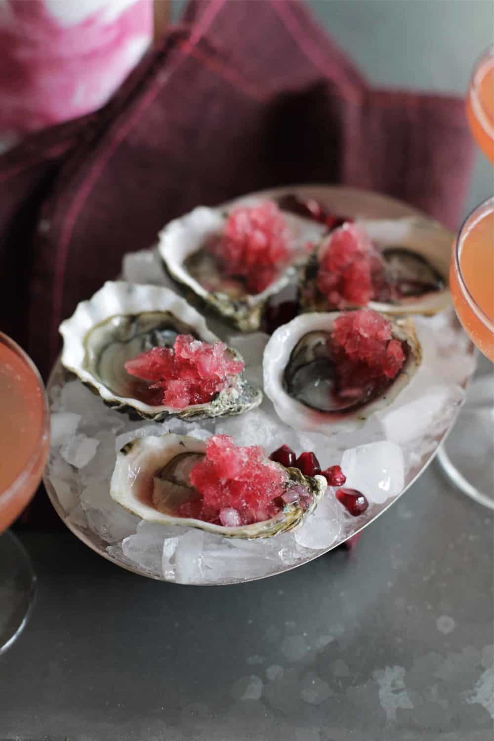 Oysters With Pomegranate Mignonette Granita from Salt and Wind