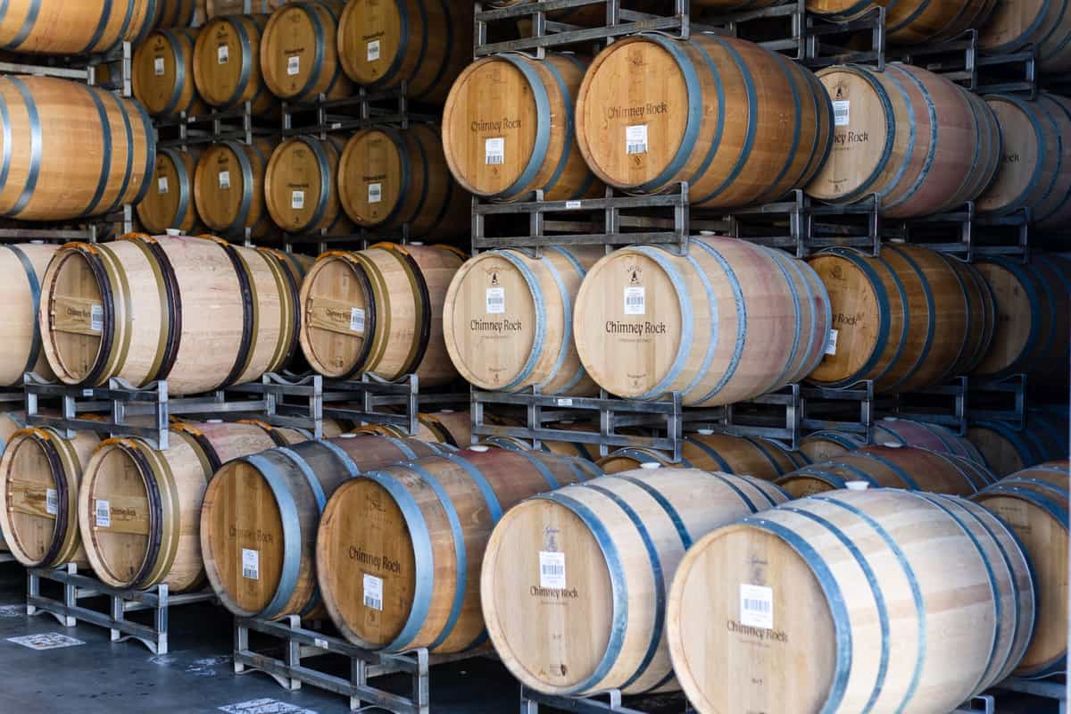 how is wine made - wine aging in oak barrels at Chimney Rock