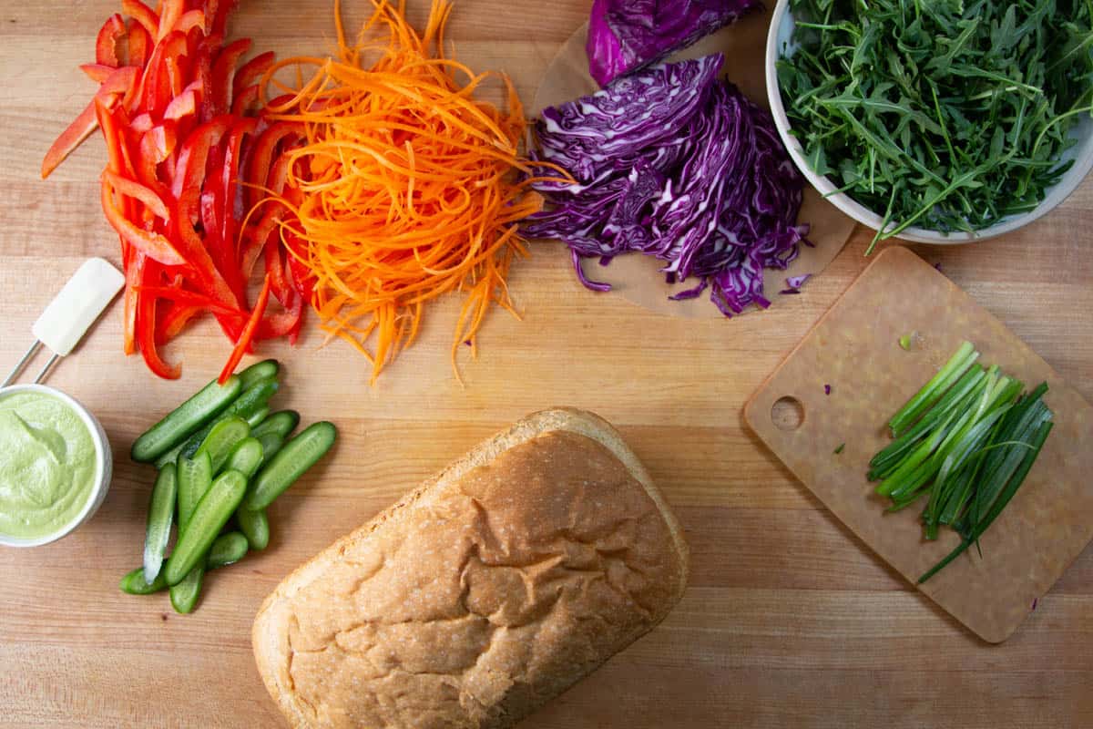 Ingredients to make A Delicious California-Grown Veggie Sandwich