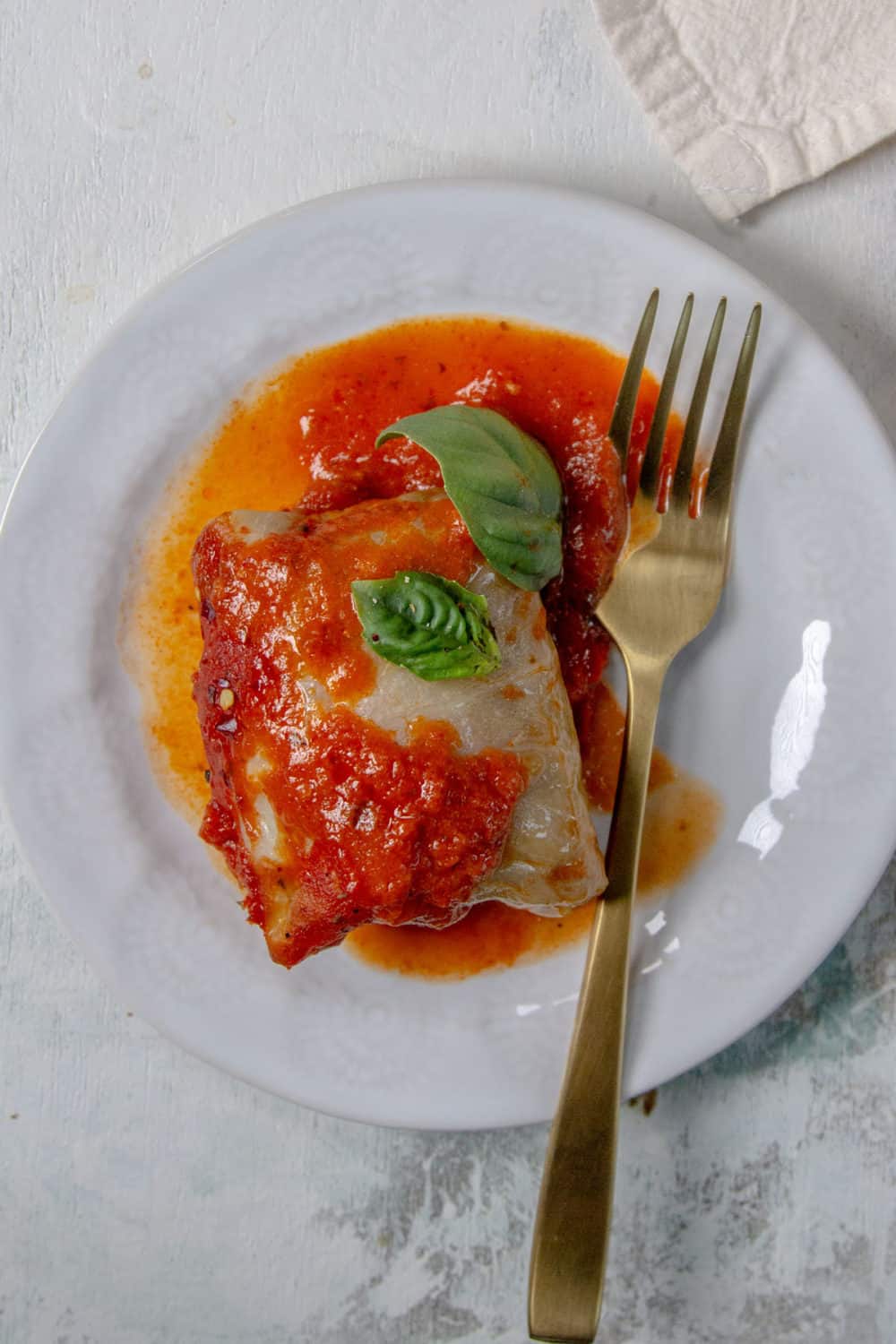 A plated cabbage roll.