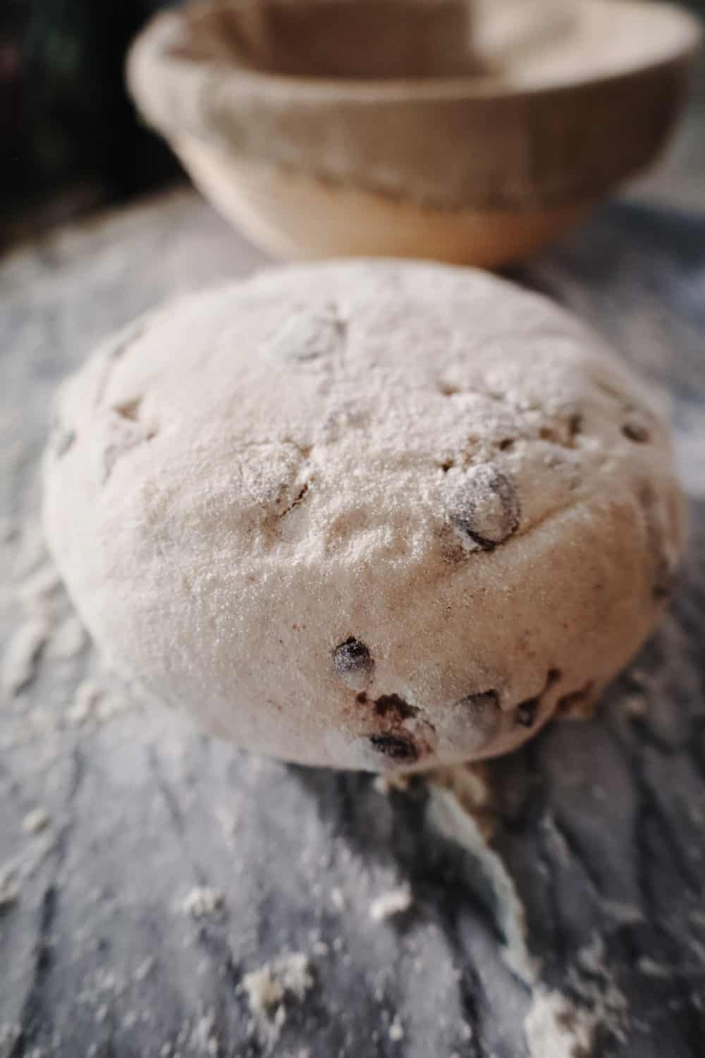 Dough for raisin walnut bread
