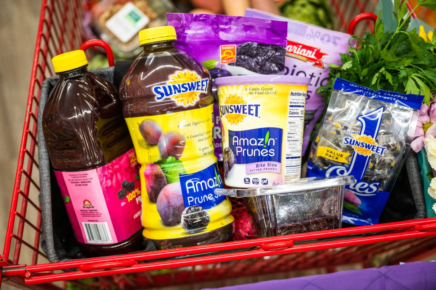 shopping cart full of california prune products