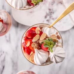 Top down view of a strawberry eton mess.