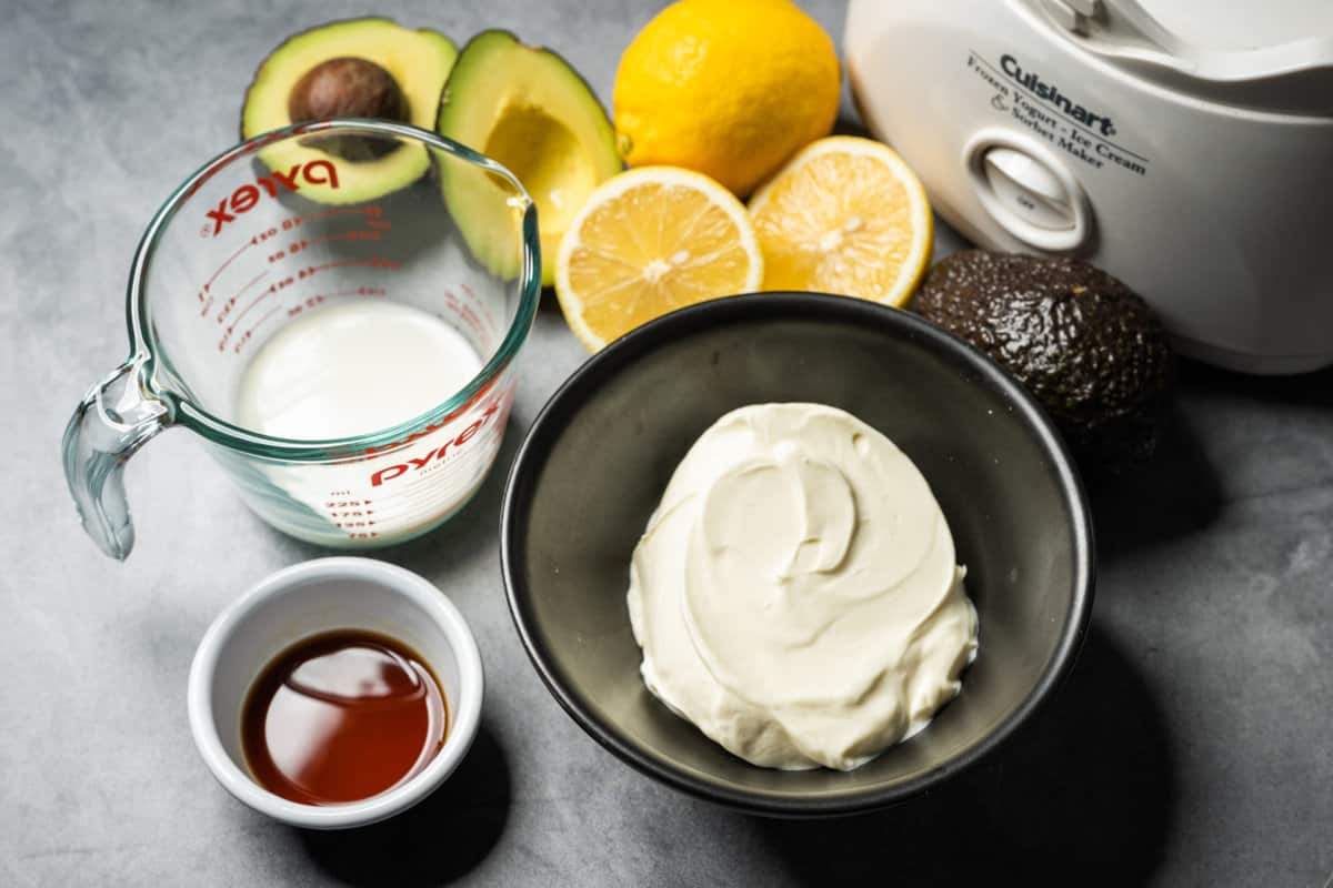 ingredients to make avocado ice cream