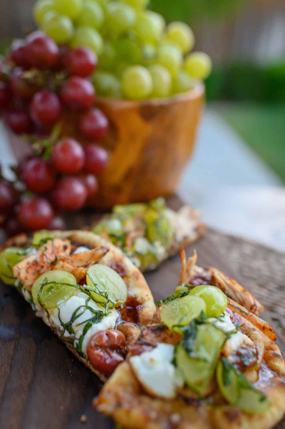 Grilled Chicken Flatbread with Balsamic-Roasted Red and Green Grapes from California by Alycia Moreno