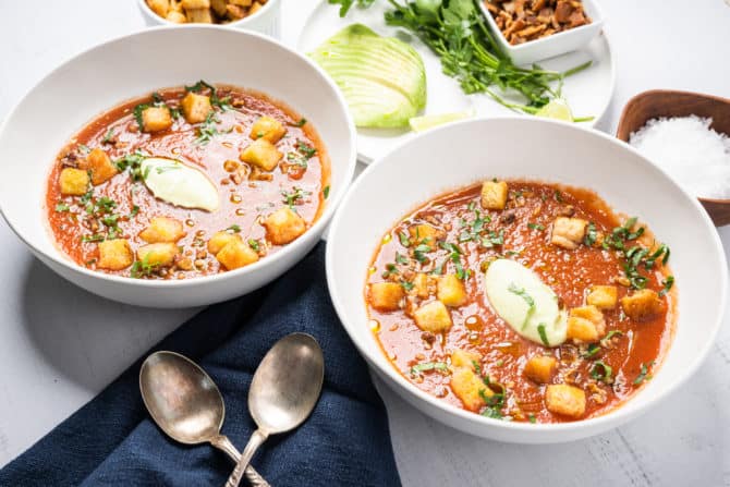 B.L.A.T. Gazpacho With Avocado Crème Fraîche - California Grown