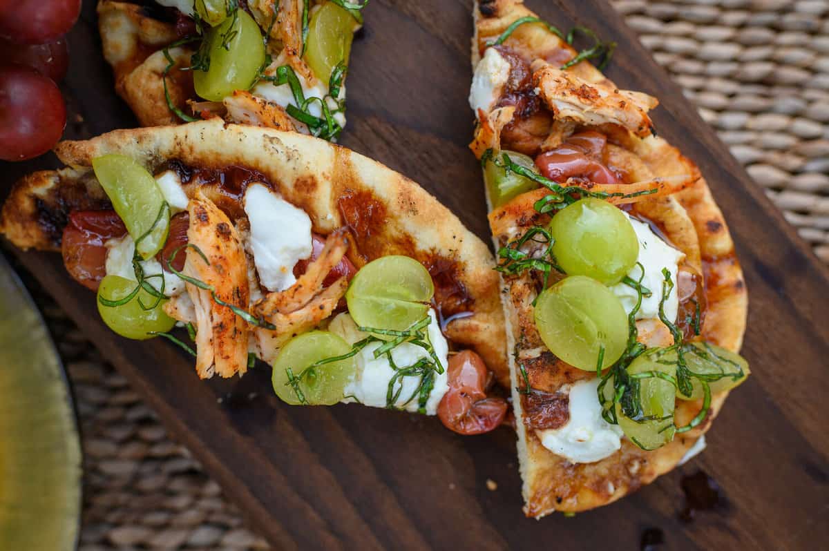 Grilled Chicken Flatbread with Balsamic-Roasted Red and Green Grapes from California by Alycia Moreno