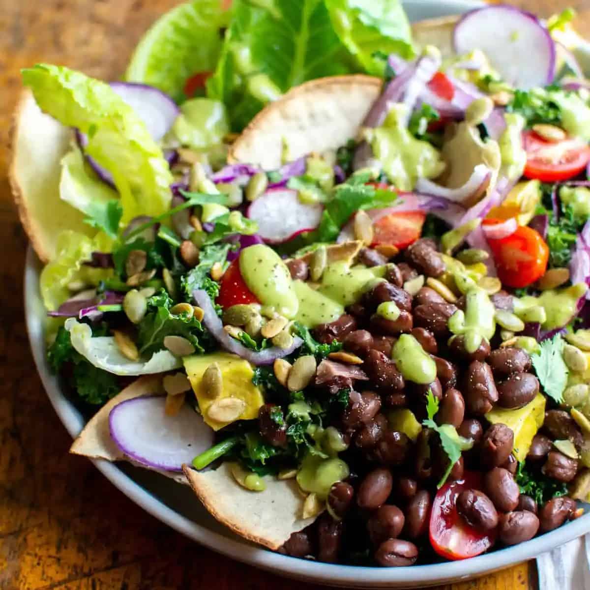 Black Bean Taco Salad with Green Chile Dressing