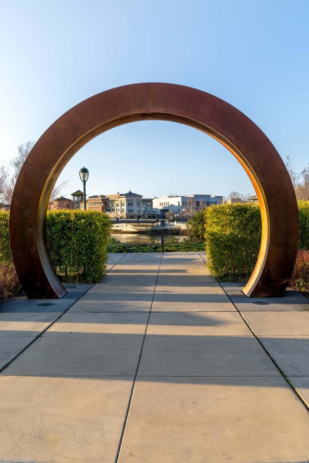 a sculptural arch leading to some of the hike and bike trails in downtown Napa