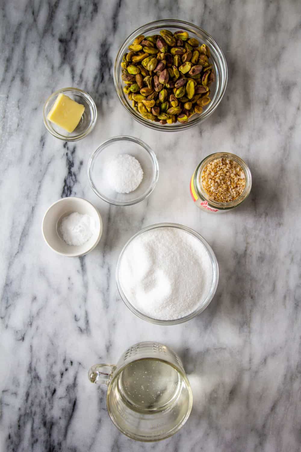 Ingredients needed to make sweet & salty pistachio brittle