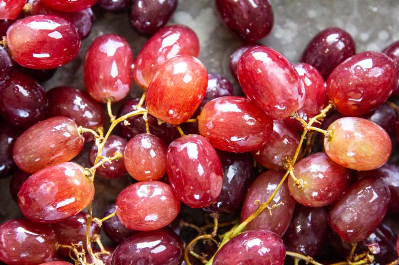 Grapes covered in olive oil for roasting.