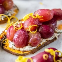 Roasted Grape & Goat Cheese Sweet Potato Crostini