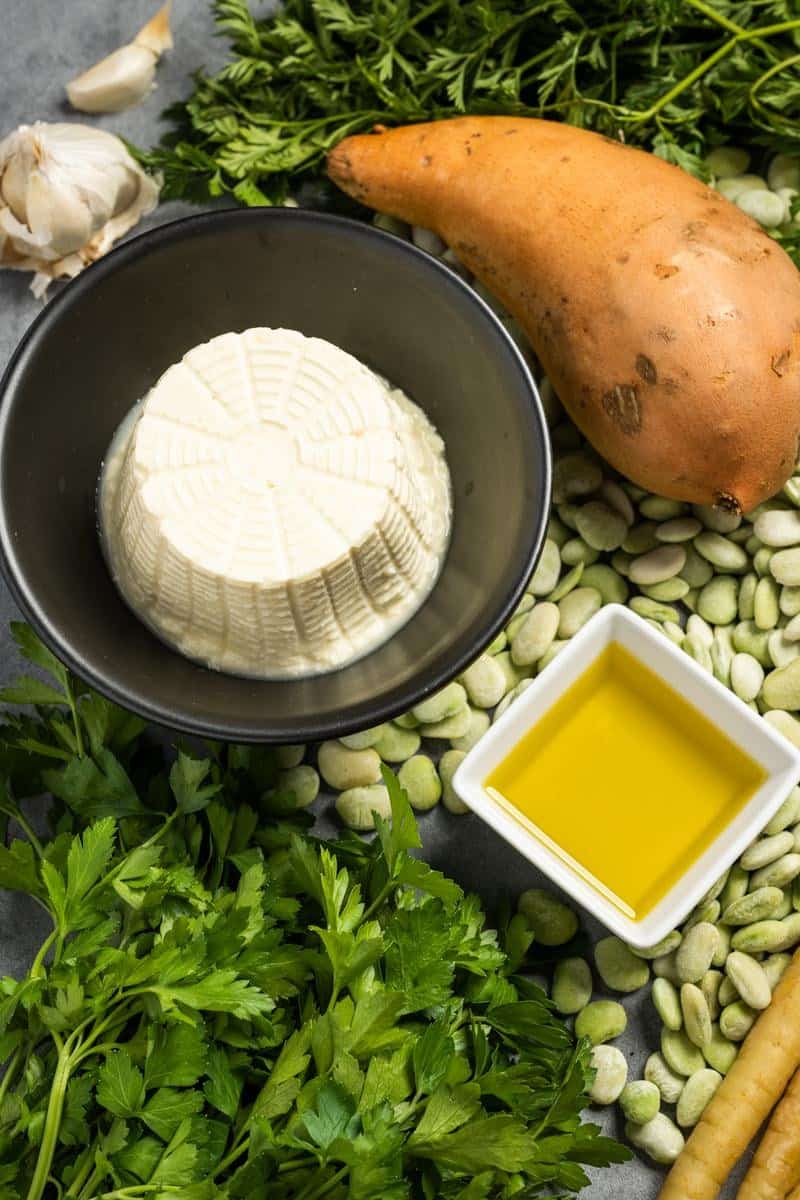 Ingredients for lima bean ricotta salad