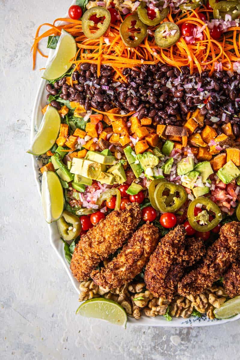 Finished Jalapeno Pickle Brined Fried Chicken Salad.