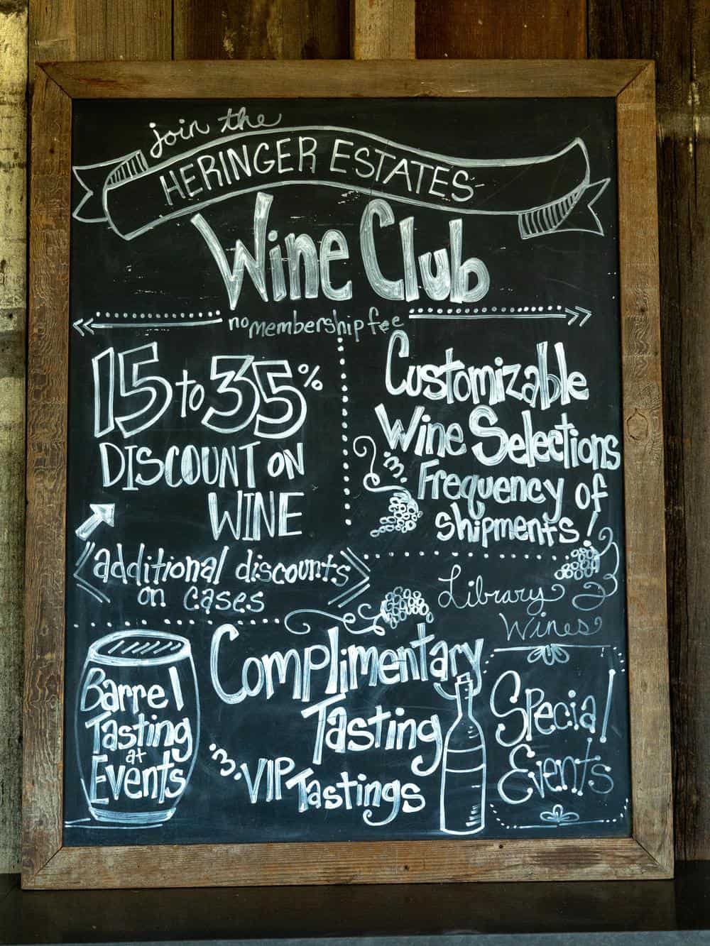 
Chalkboard sign in Heringer Estates tasting room