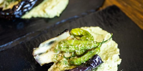 Chef Hany Ali’s Fire Roasted Eggplant & Blistered Shishito Peppers