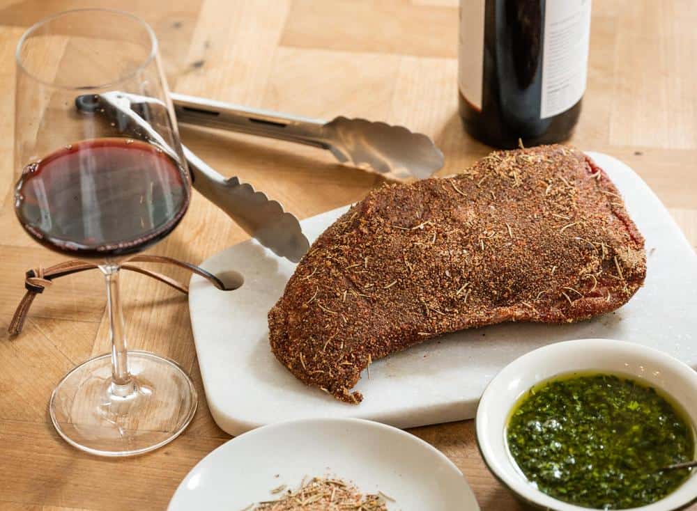 ingredients for Santa Maria-style Tri Tip paired with red wine | Grilled tri tip with fresh herb chimichurri and wild rice | paired with Zinfandel and Cabernet Sauvignon