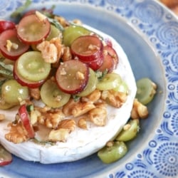 Grape Walnut + Sage Compote over Brie - paired with white wine, happy hour food