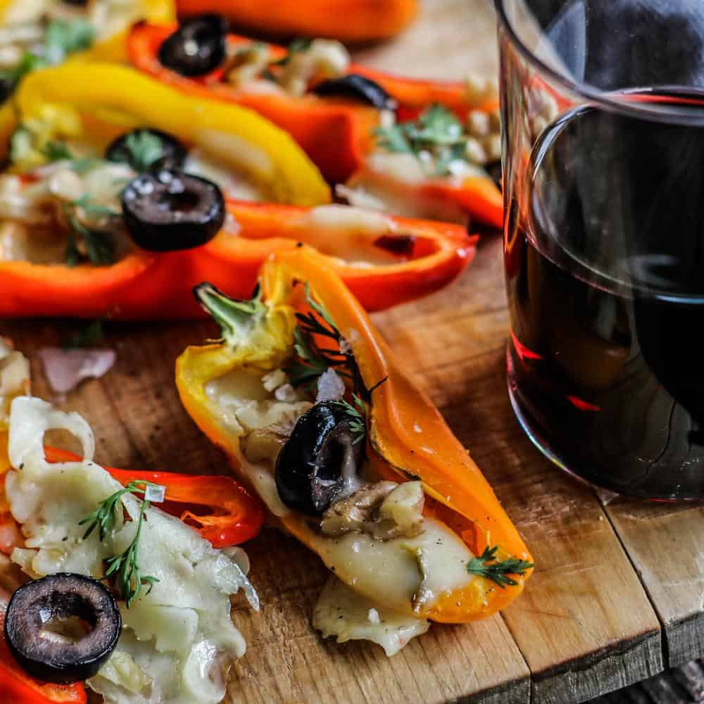 happy hour food - stuffed mini peppers with olives