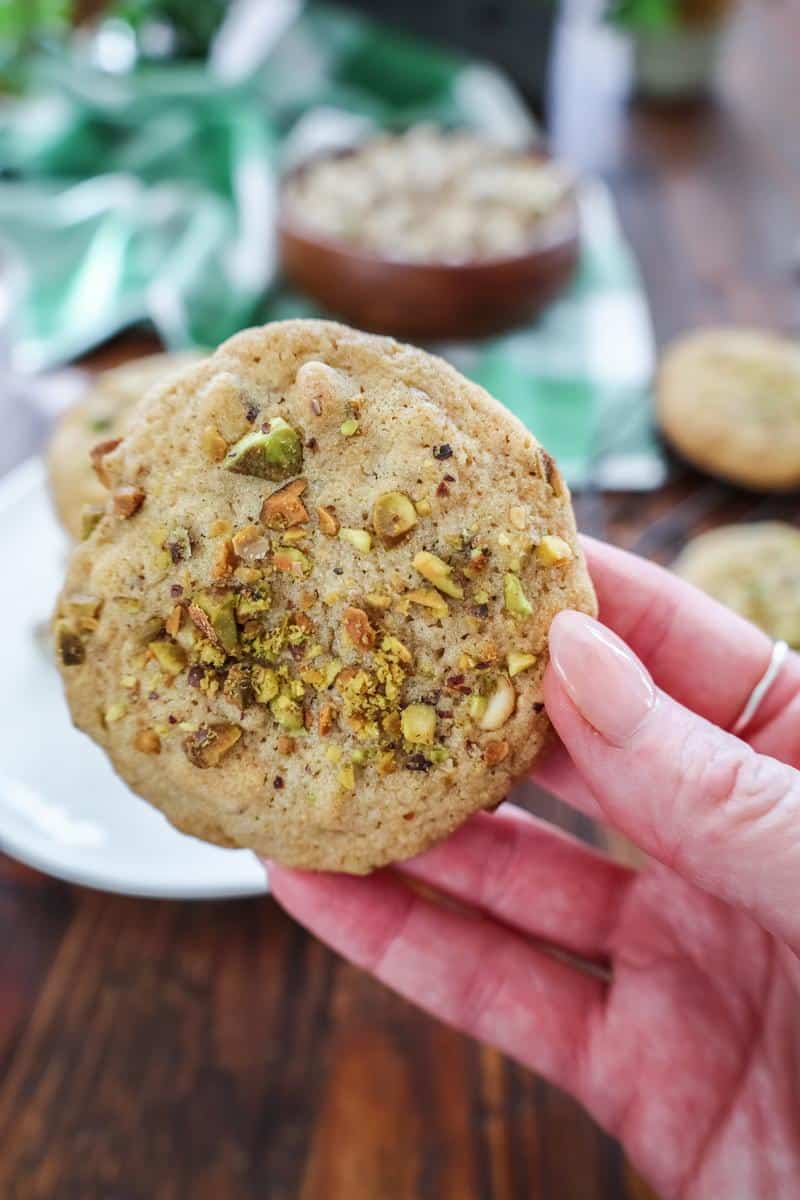 Holding a pistachio cookie