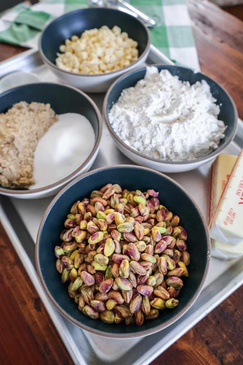 ingredients for Pistachio White Chocolate Chip Cookies