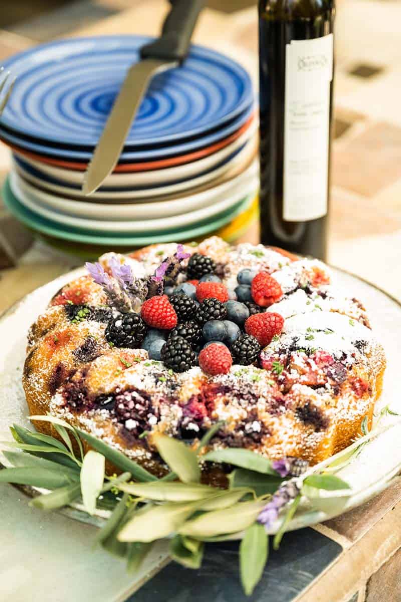 Lemon Olive Oil Cake with berries.