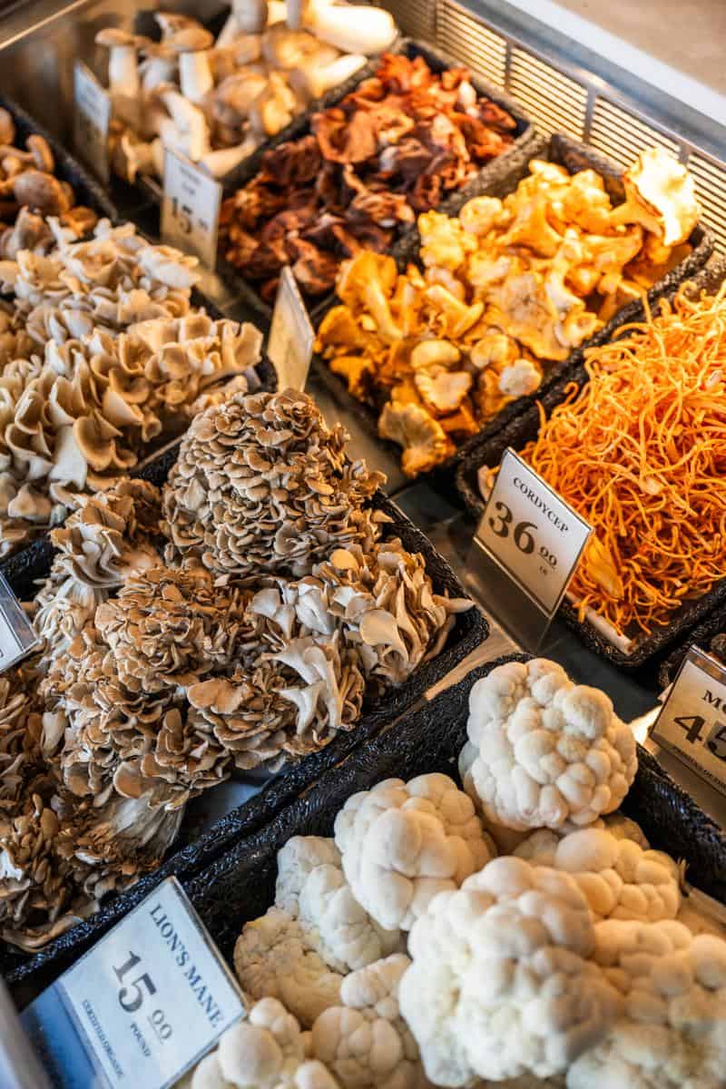 wild mushroom display at far west in santa cruz