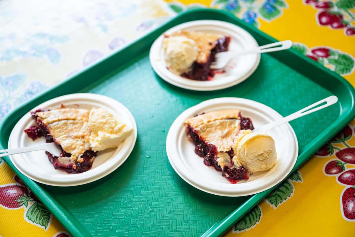 Slices of berry pie at gizdich ranch