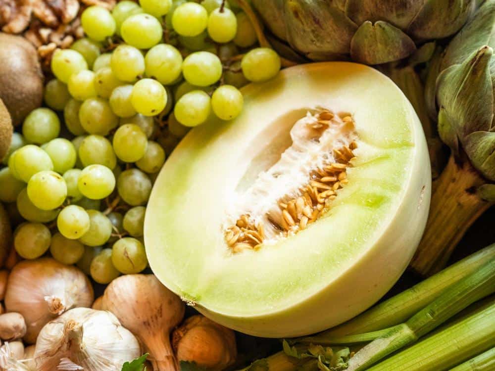 honeydew melon with other assorted produce