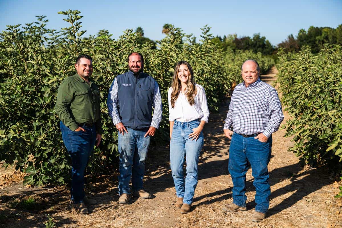 Schafer family in a fig orchard