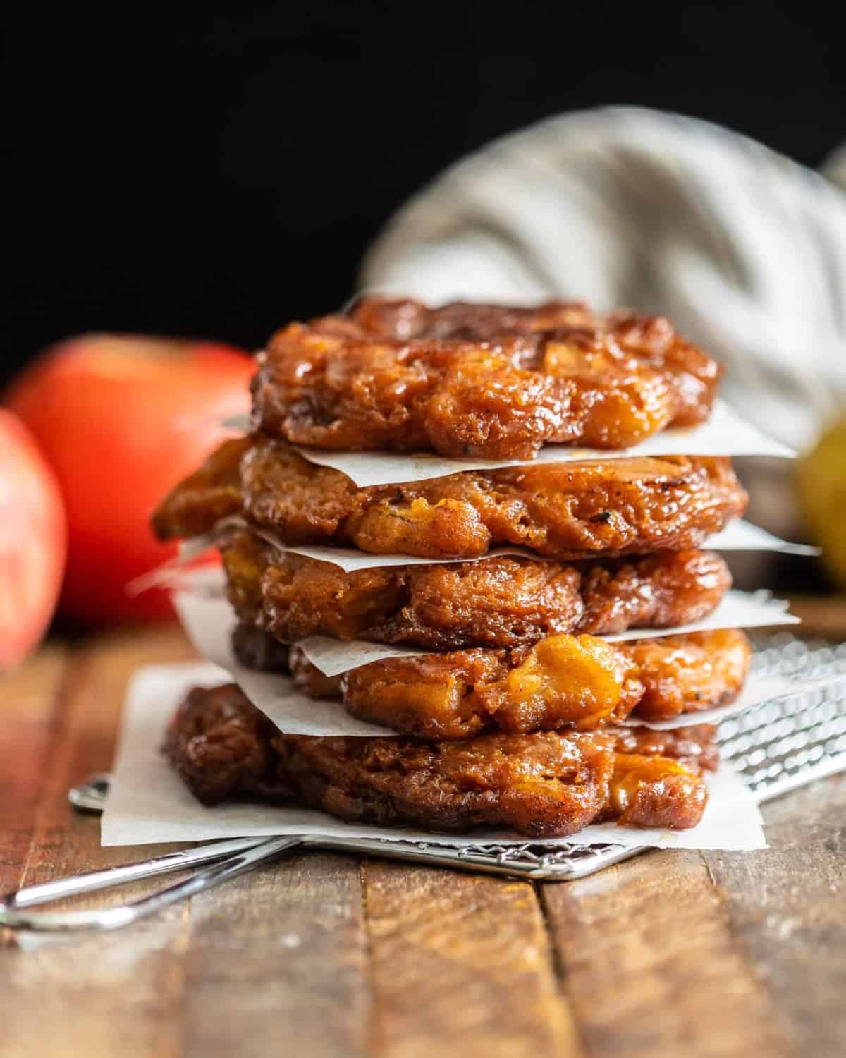 apple pear fritters in a stack