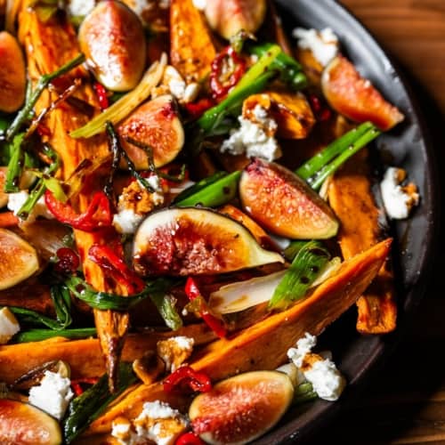 Roasted Sweet Potatoes with Creamy Chive Dressing - nocrumbsleft