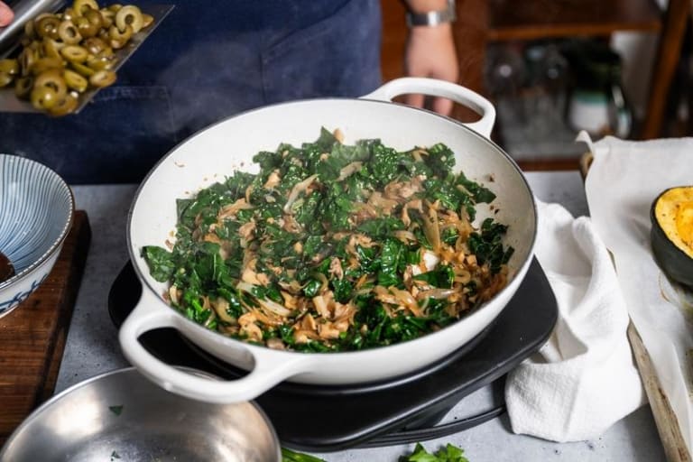 sautéing kale and vegetables