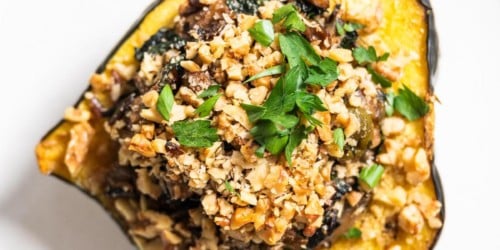 Mushroom & Kale Stuffed Acorn Squash Recipe