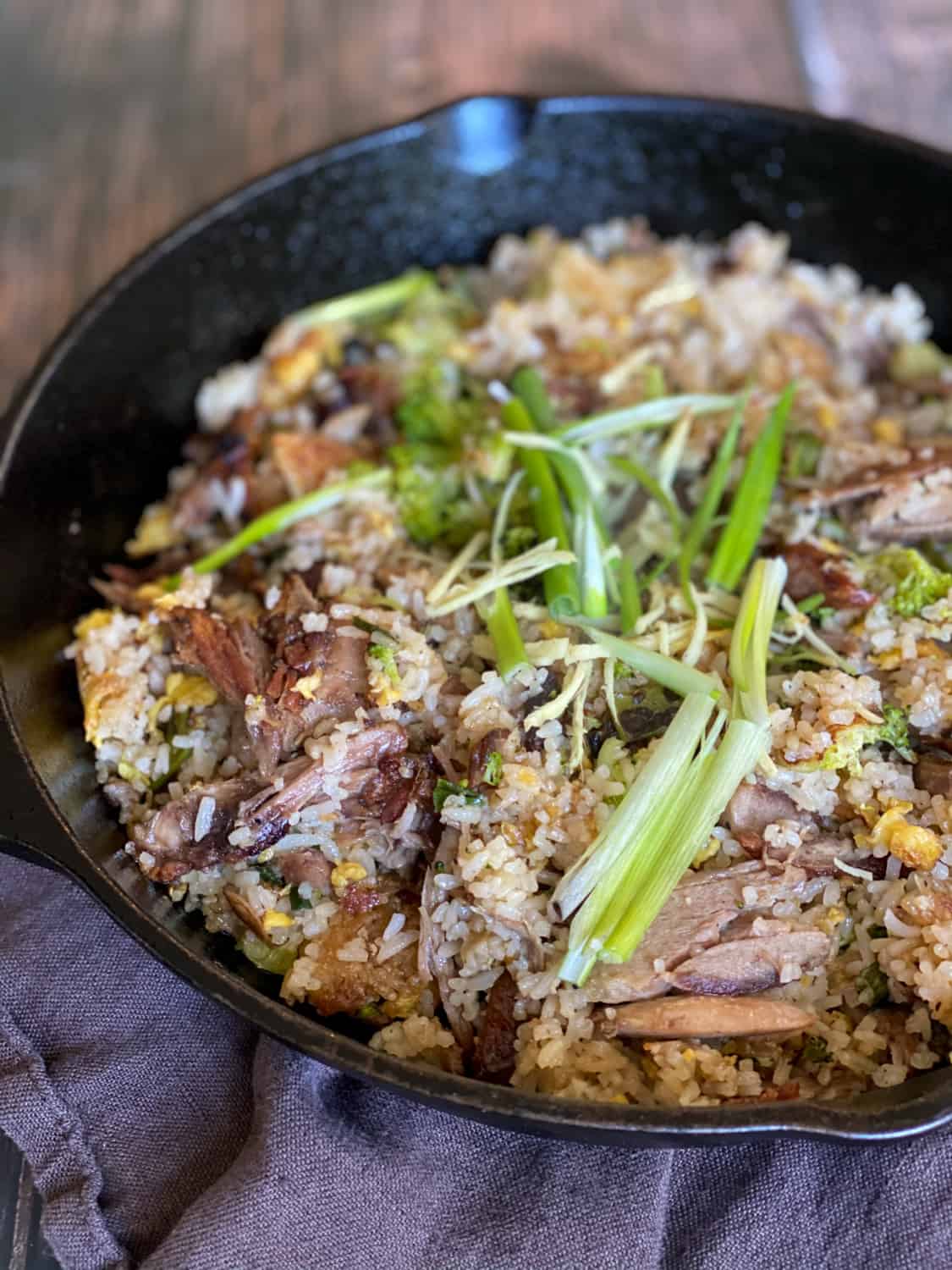 Gluten-Free Duck Fried Rice in a pan from A Girl Defloured