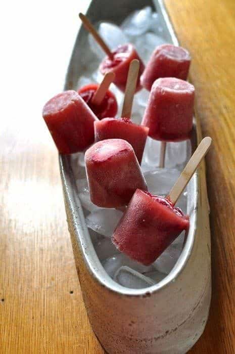 Strawberry Rhubarb Paletas in ice