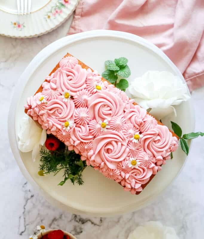 Gluten Free Lemon Loaf Cake With Hibiscus Rose Buttercream