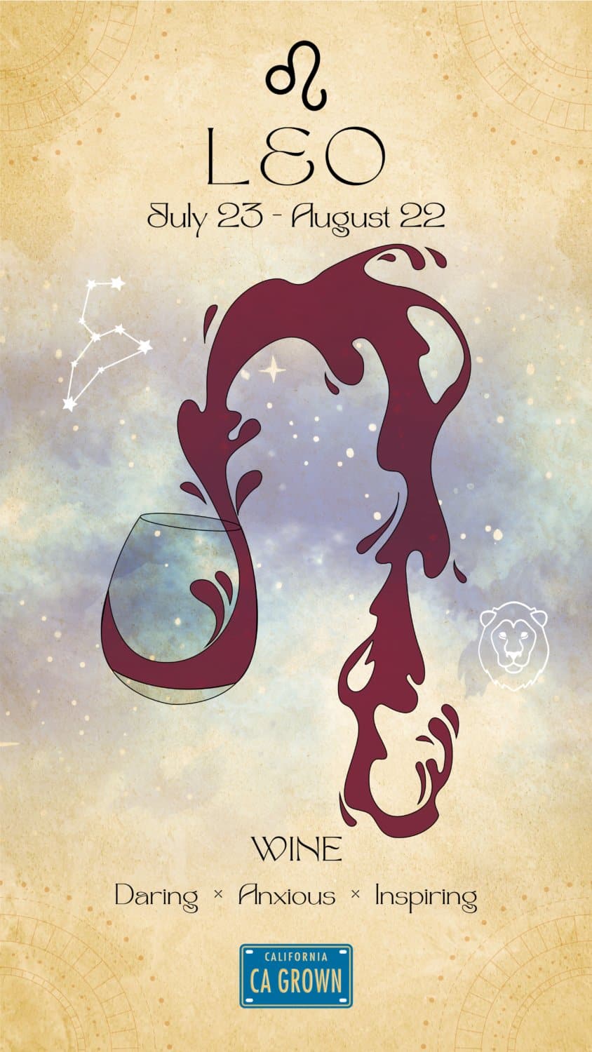 Leo Crop Zodiac = Wine. PIcture of Leo sign with a glass of wine