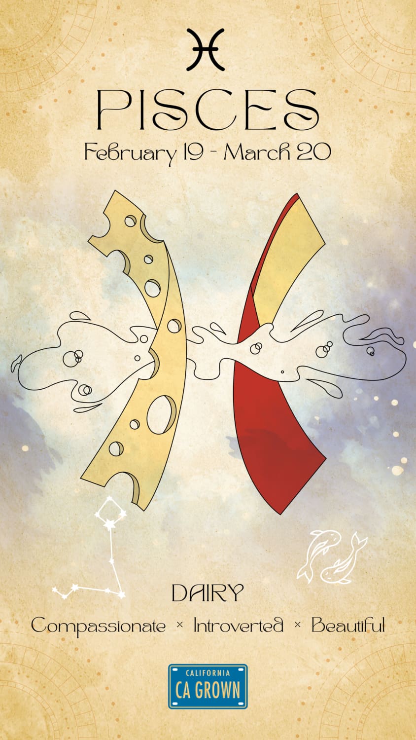 PIsces Crop Zodiac. Picture of two slices of cheese in the shape of the Pisces sign