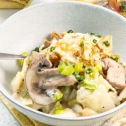 A serving of Creamy Mushroom and Cabbage Casserole.