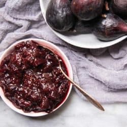 Fig Blackberry Chutney in a pink bowl