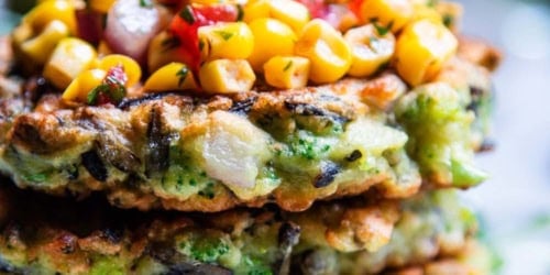 Veggie Loaded Wild Rice Cakes + Sweet Corn Tomato Relish